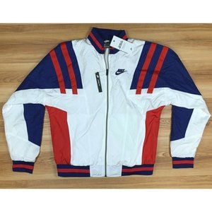 New Nike Sportswear Mens Woven Jacket White Blue Red Mens Size Small CJ4921-100